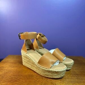 Soludos Womens Montauk Leather Wedge Espadrilles Camel‎ Travel Boho Beach